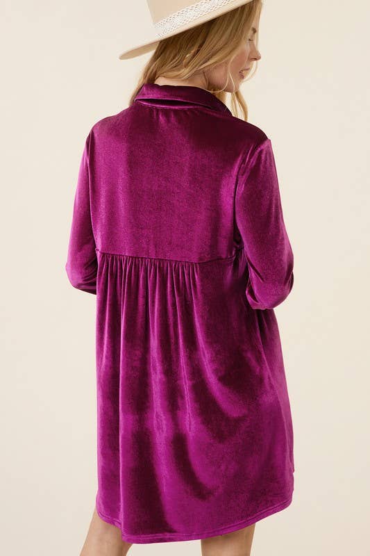 Raspberry Velvet Long Sleeve Dress