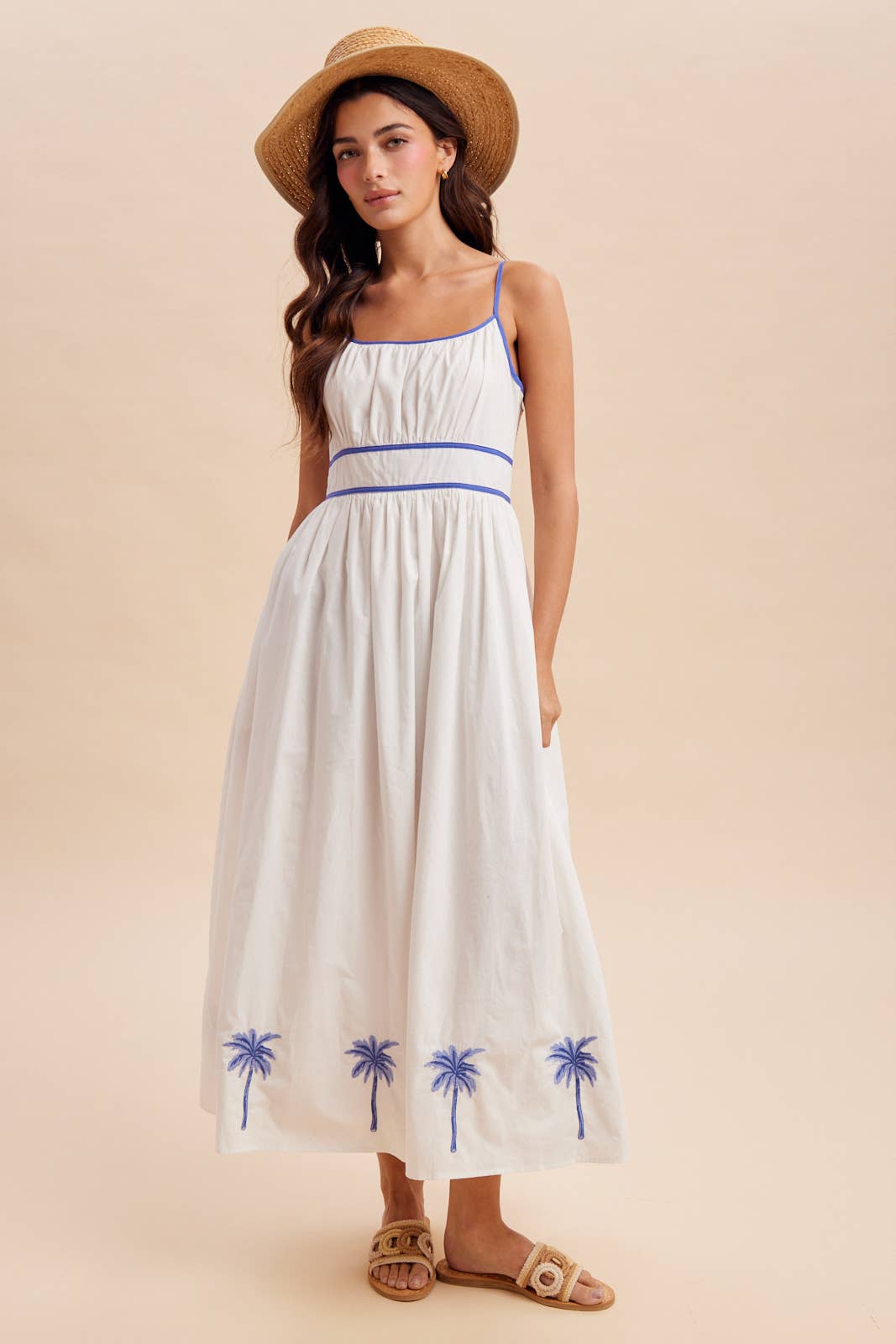 EMBROIDERED CONTRAST SLEEVELESS MAXI DRESS