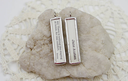 Jane Austen Staying at Home Quote Soldered Charm Necklace 