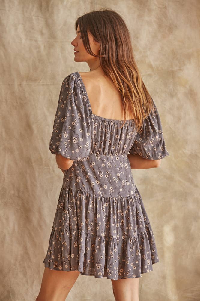 Crinkle Floral Print Ruffle Mini Dress