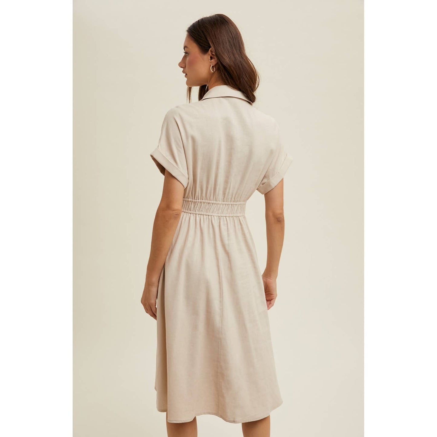 COLLARED BUTTON-UP MIDI DRESS