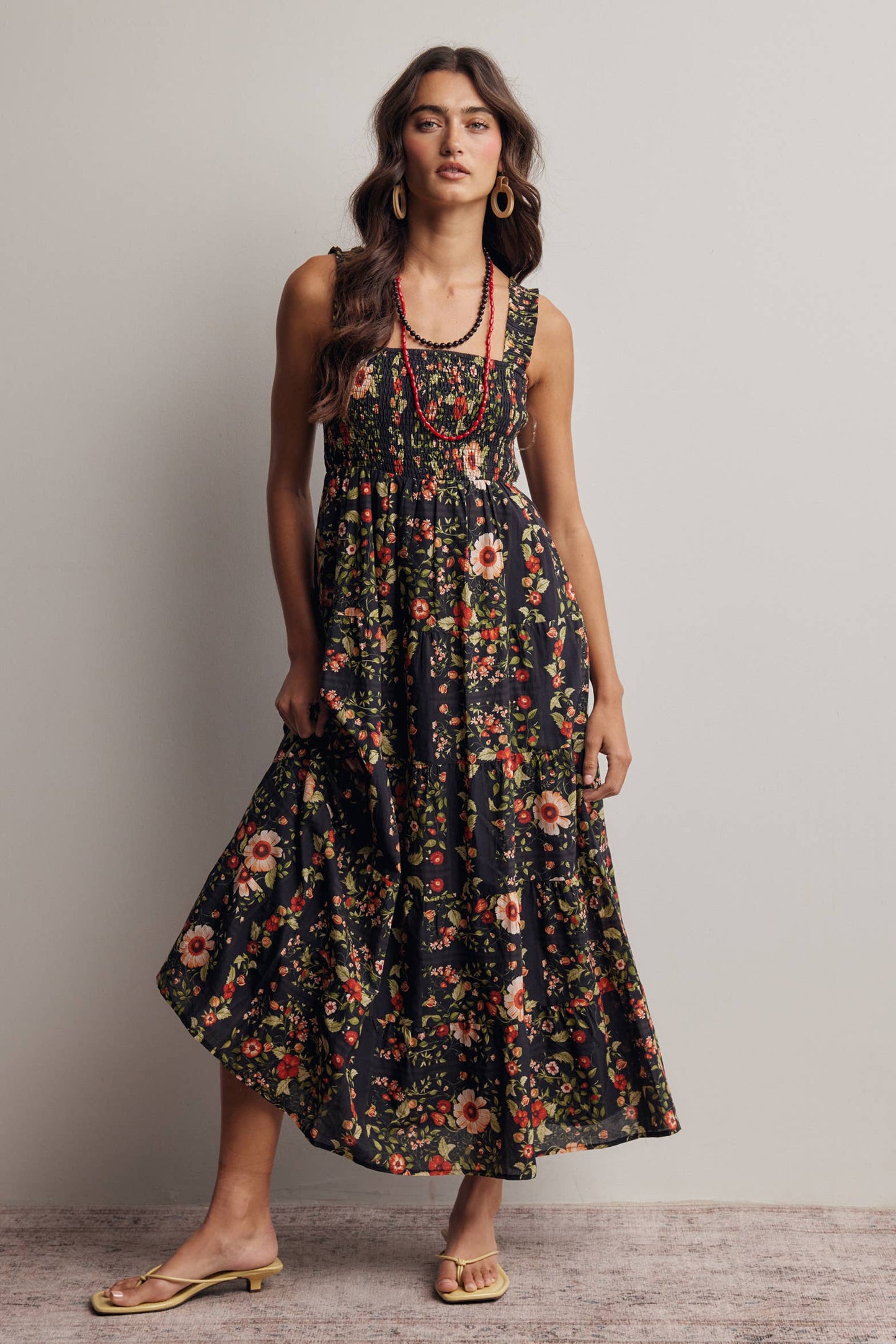 Floral Smocked Tiered Midi Dress