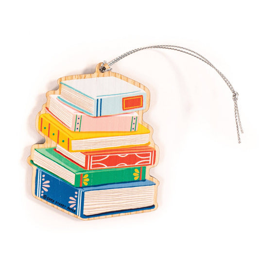 Colorful Book Stack Wood Christmas Ornament