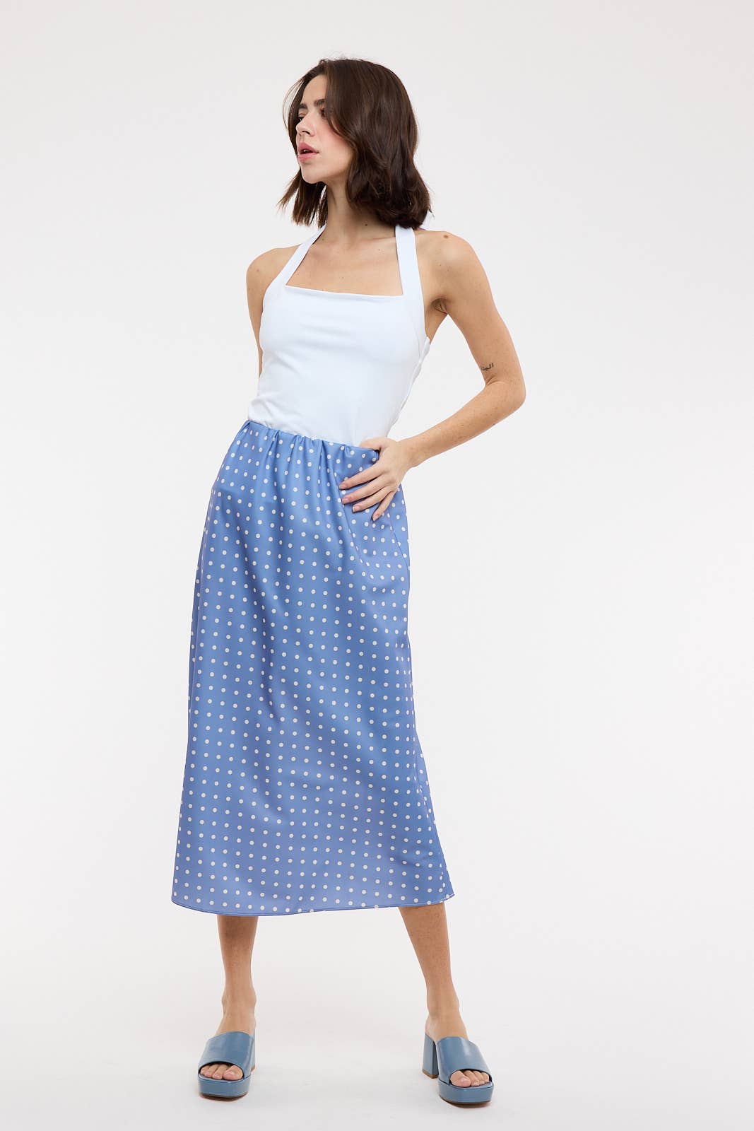 POLKA DOT SATIN MIDI SKIRT