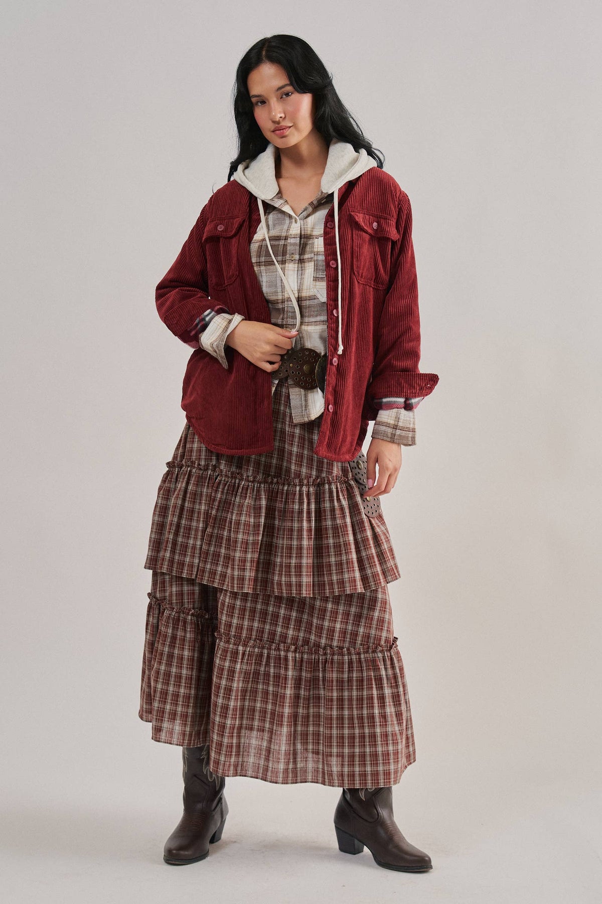 Plaid Lined Corduroy Flannel Shacket