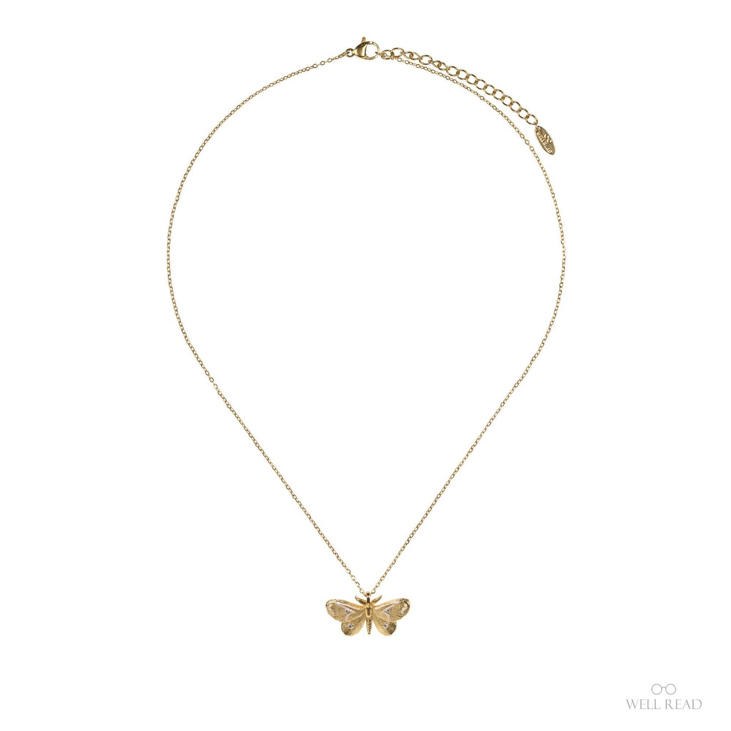 Moths and Butterflies Gold Bookish Pendant Necklace