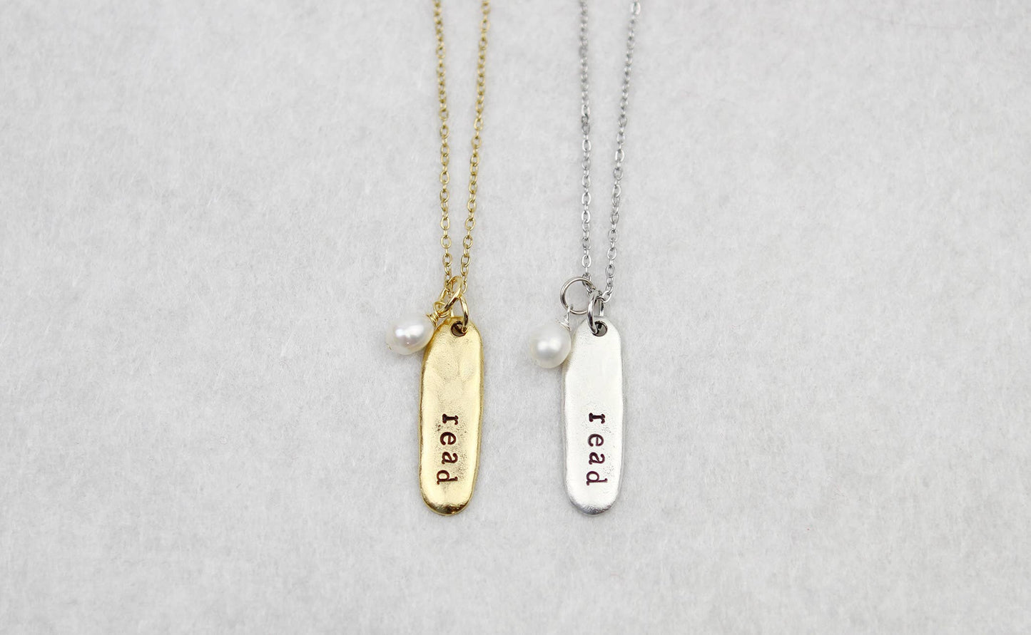 Read Hand Stamped Book Quote Necklace