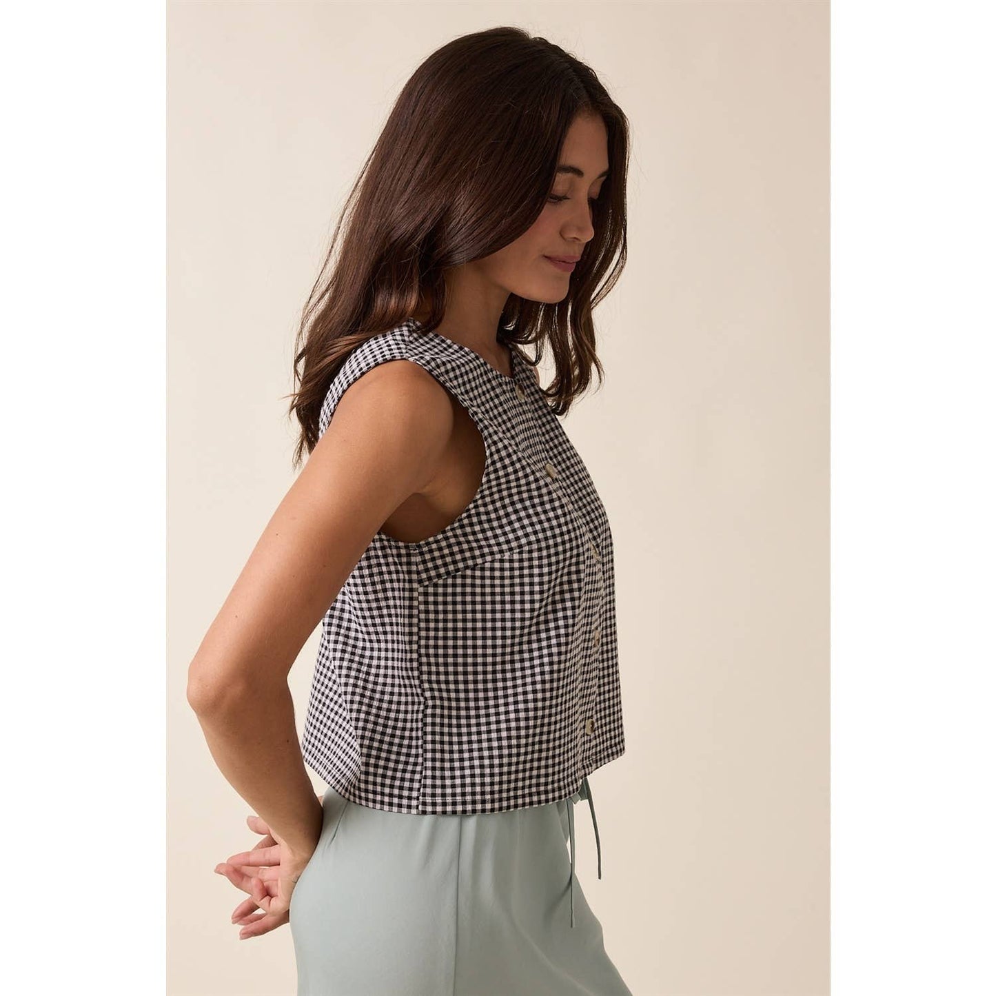 GINGHAM BUTTON-UP TANK TOP
