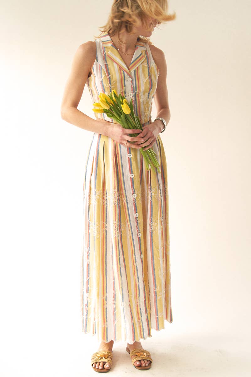 Embroidered Multicolor Striped Maxi Skirt