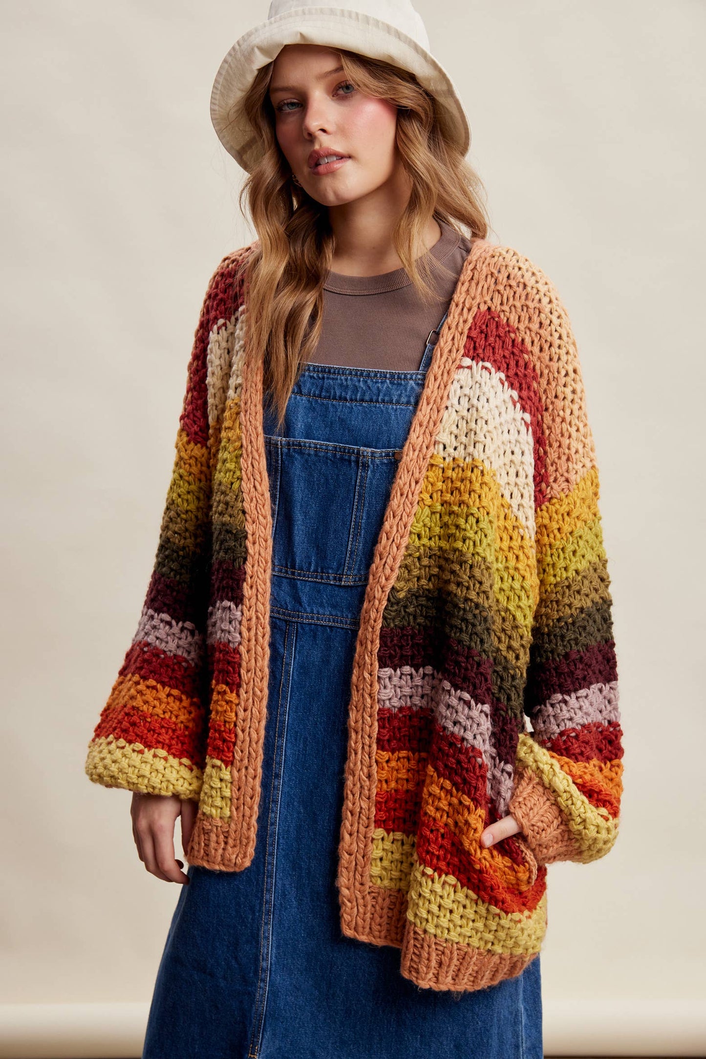 Rainbow Hand-Crochet Open Cardigan