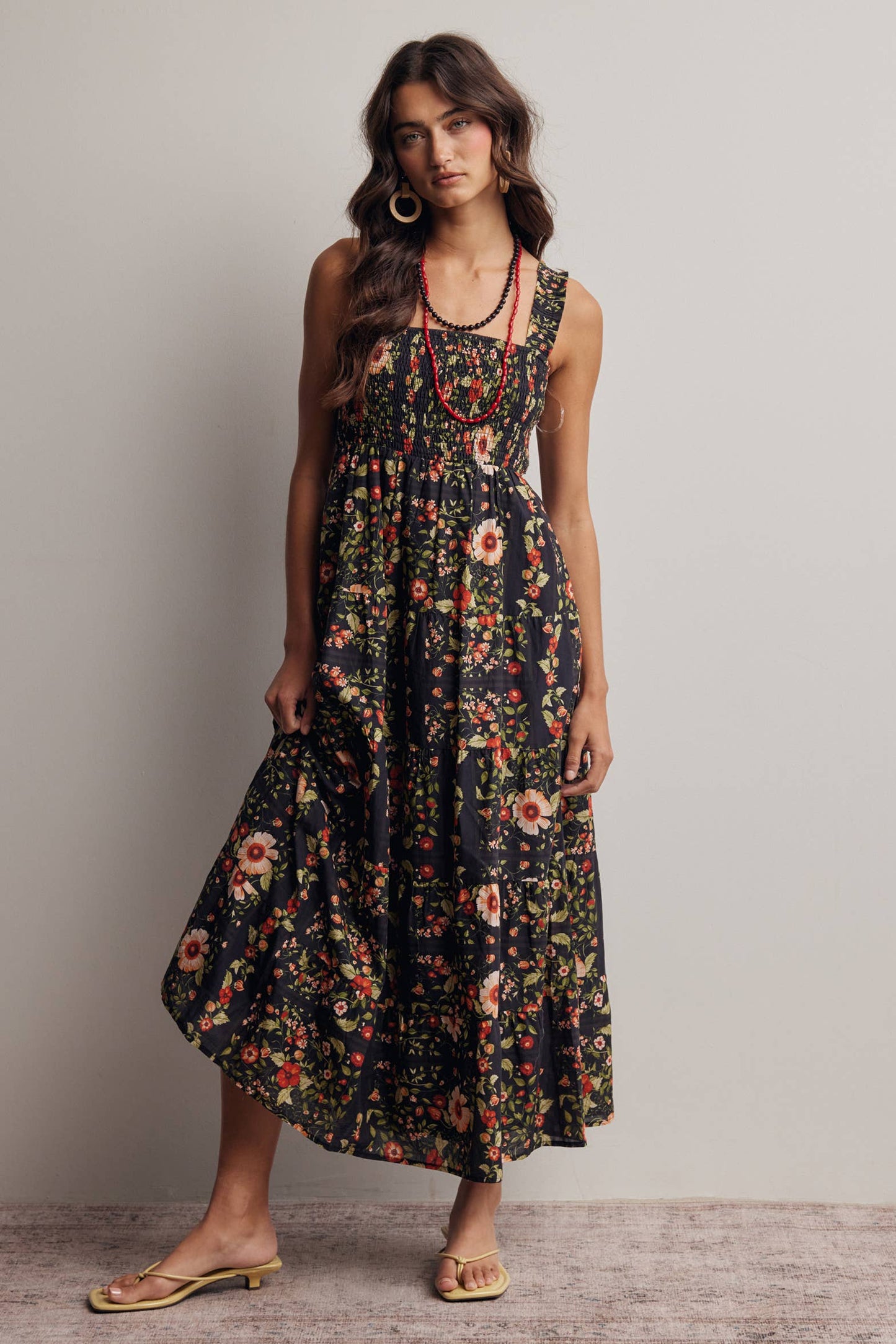 Floral Smocked Tiered Midi Dress