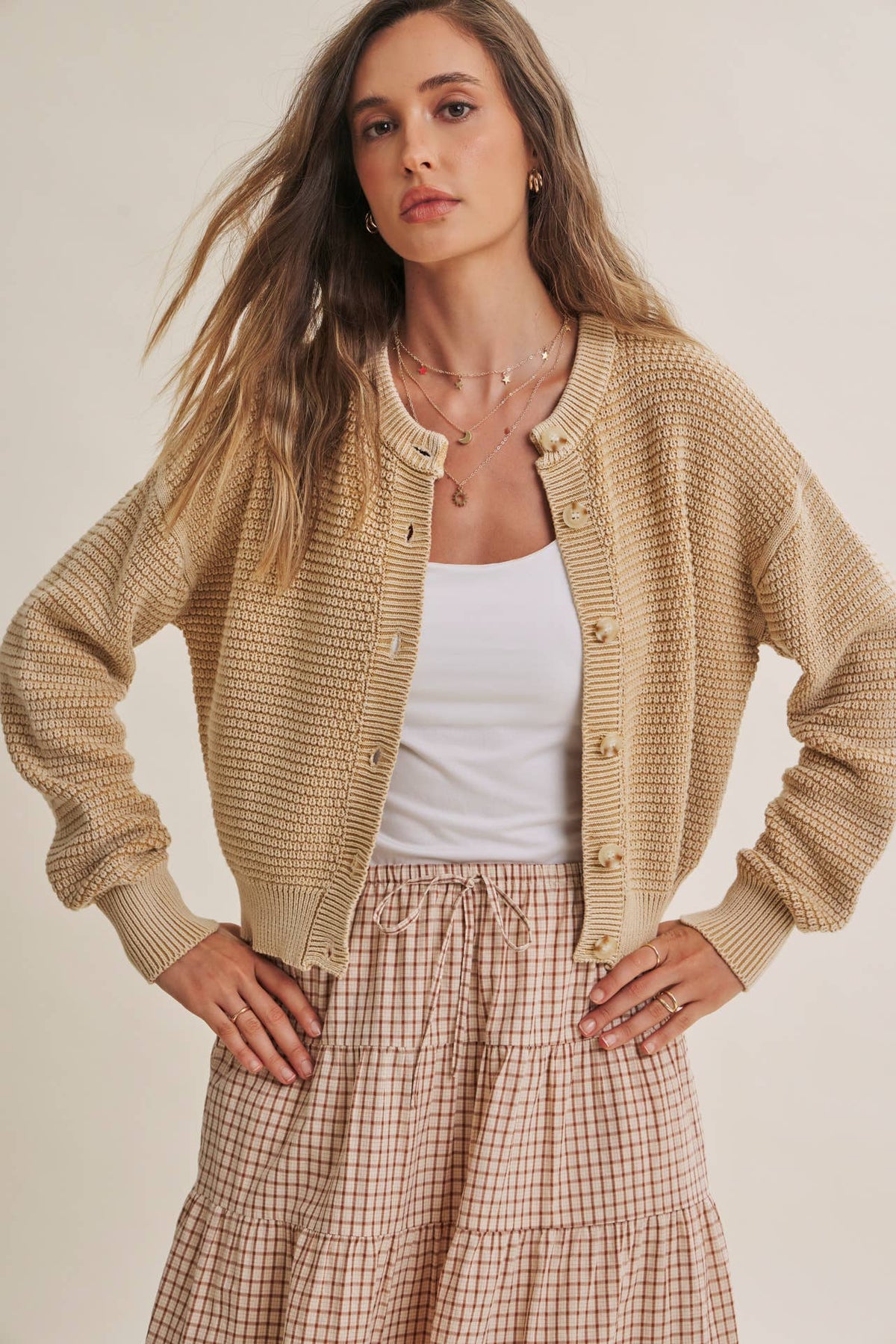 MINERAL-WASHED CABLE KNIT COTTON CARDIGAN
