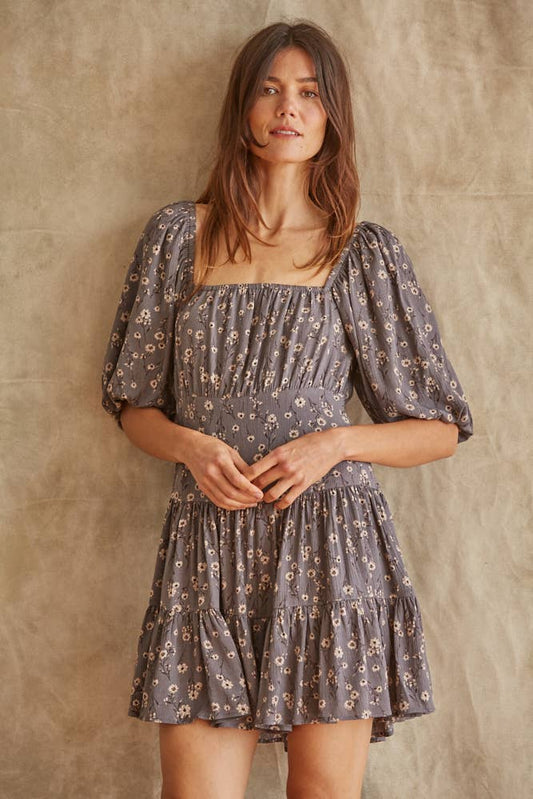 Crinkle Floral Print Ruffle Mini Dress