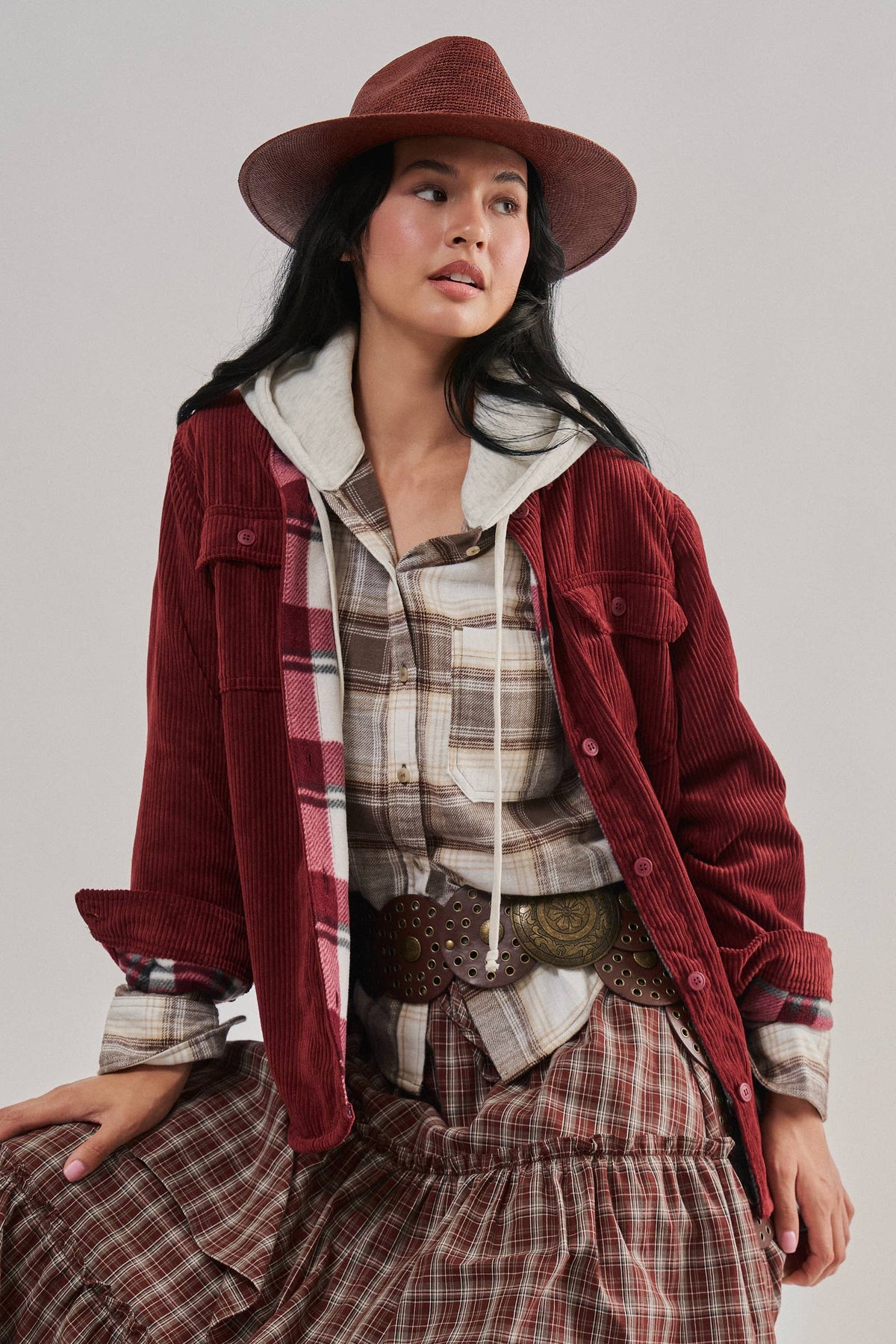 Plaid Lined Corduroy Flannel Shacket
