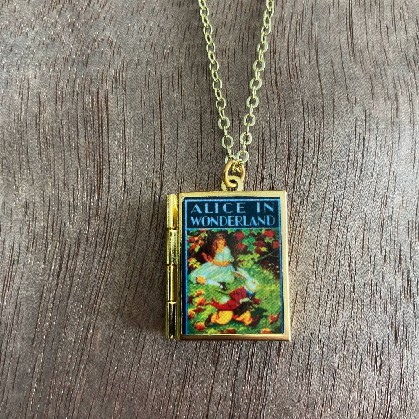 Book Locket Alice In Wonderland - Rabbit Running Late: Brass