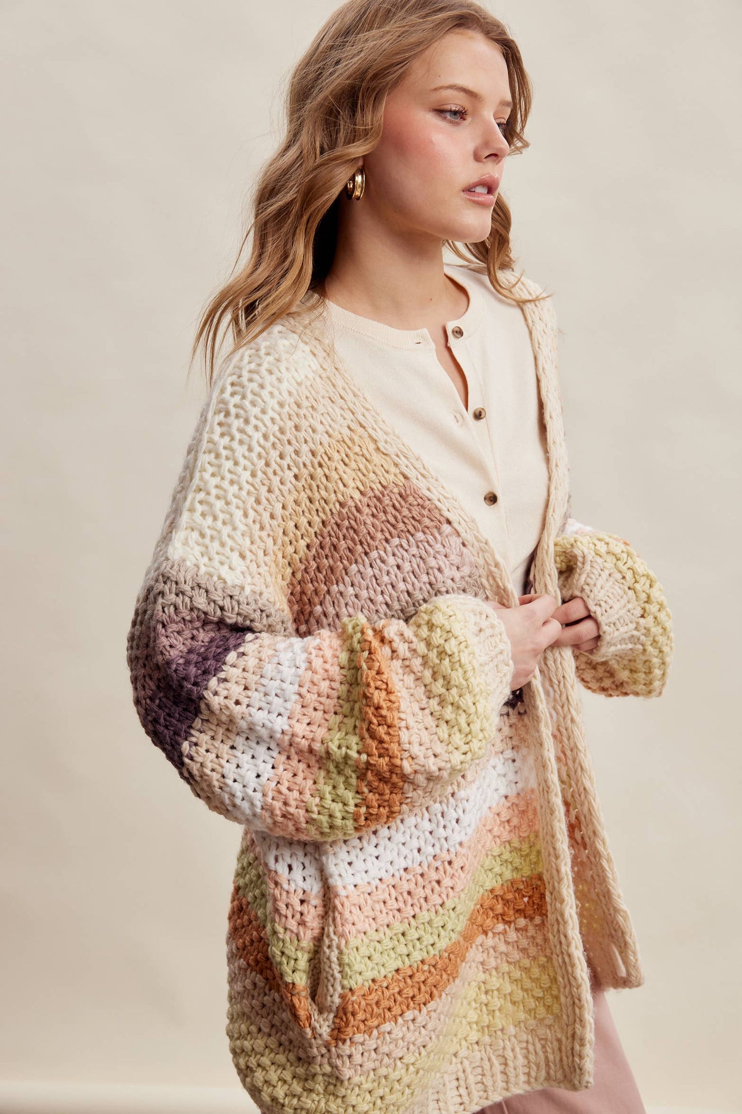 Rainbow Hand-Crochet Open Cardigan