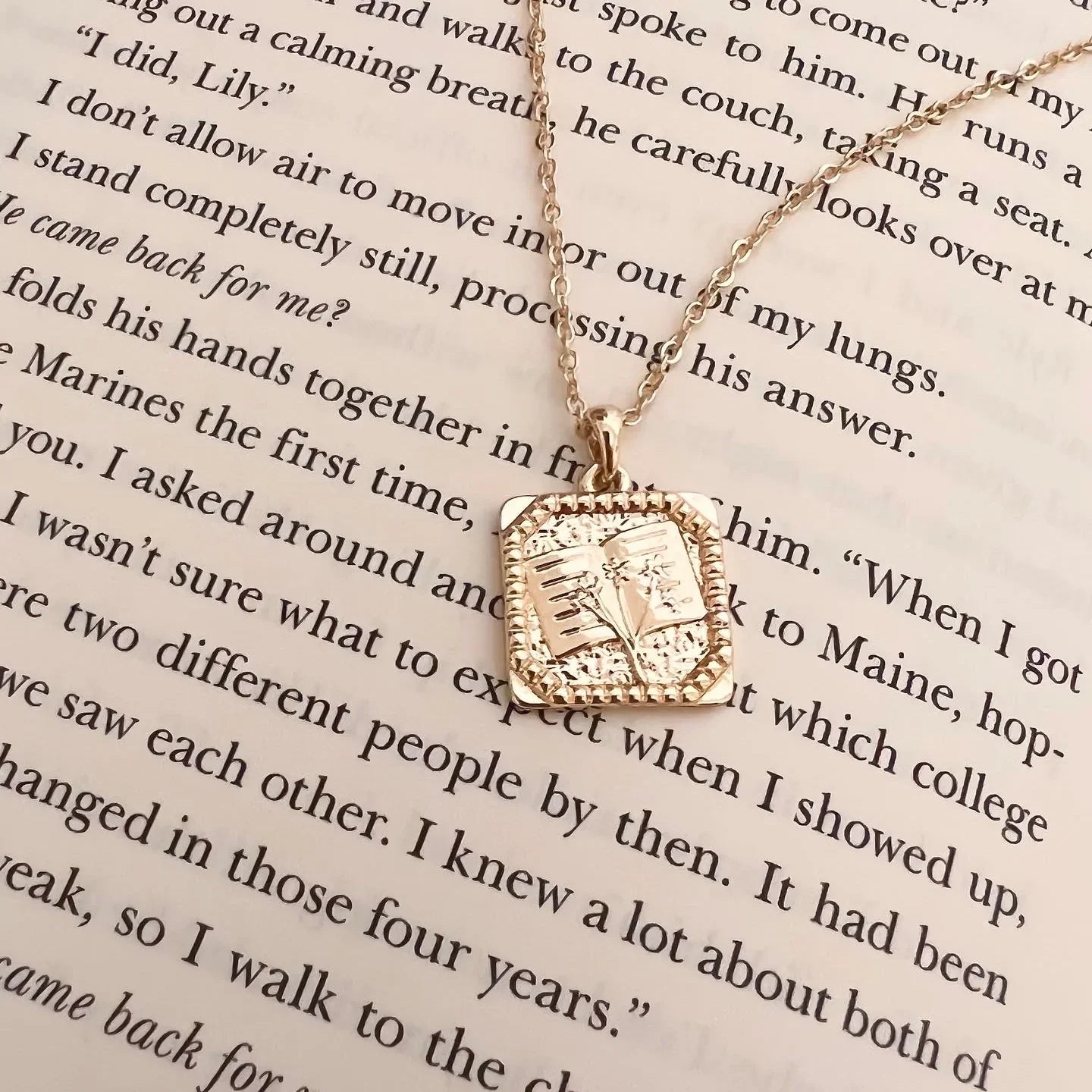 Floral Book Necklace