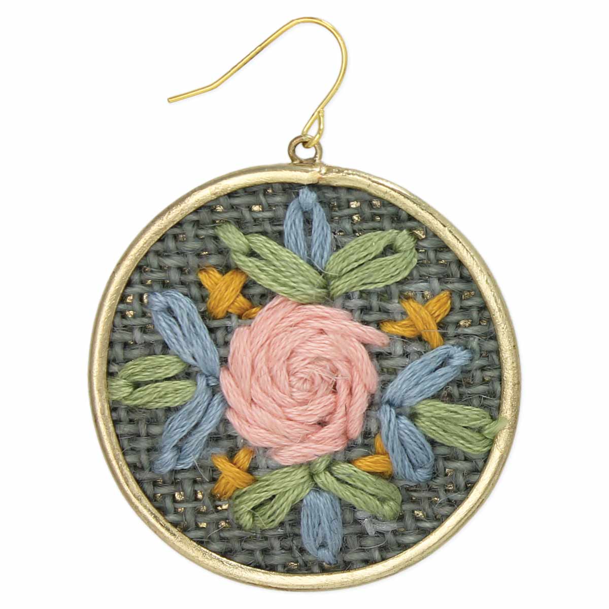 Grey Floral Cross Stitch Gold Earrings