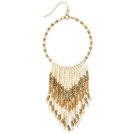 Tan Beaded Fringe Earrings