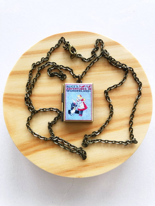 Book Locket Alice In Wonderland - Blue with Rabbit: Bronze