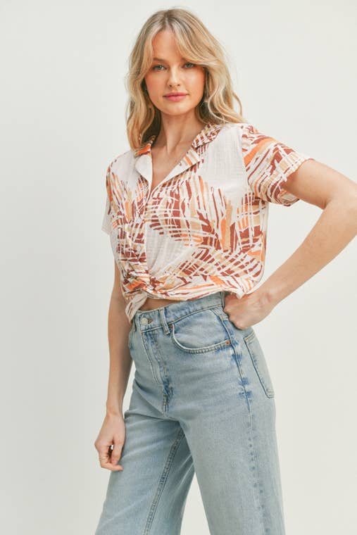 Abstract Cropped Button Down