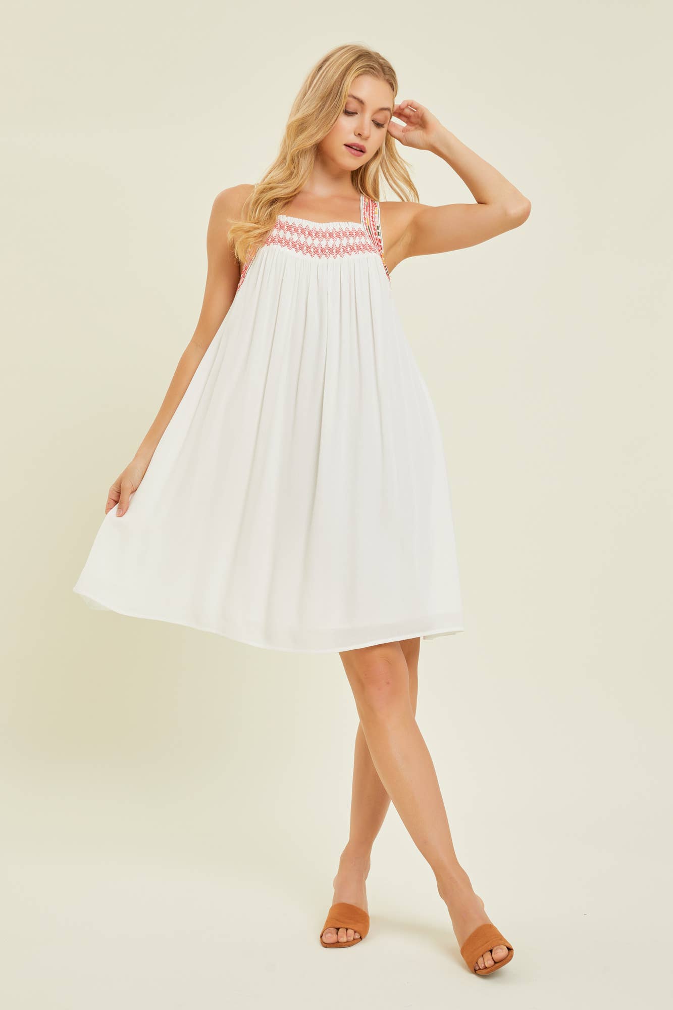 White Guaze Dress with Embroidery Detailing
