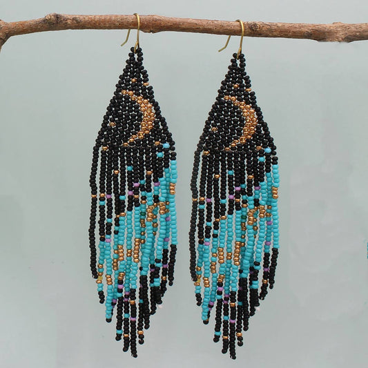 Mystic Moon Seed Bead Fringe Earrings