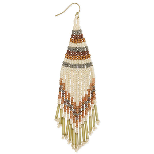 Neutral Tone Fringe Woven Bead Earring