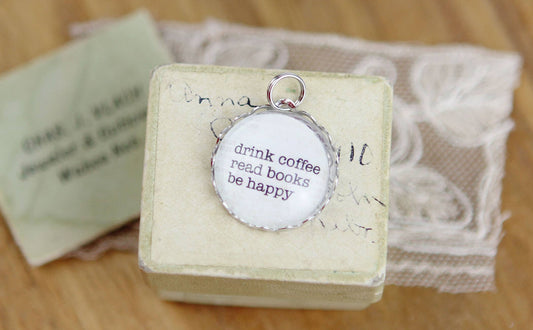 Drink Coffee Read Books Lace Edge Necklace