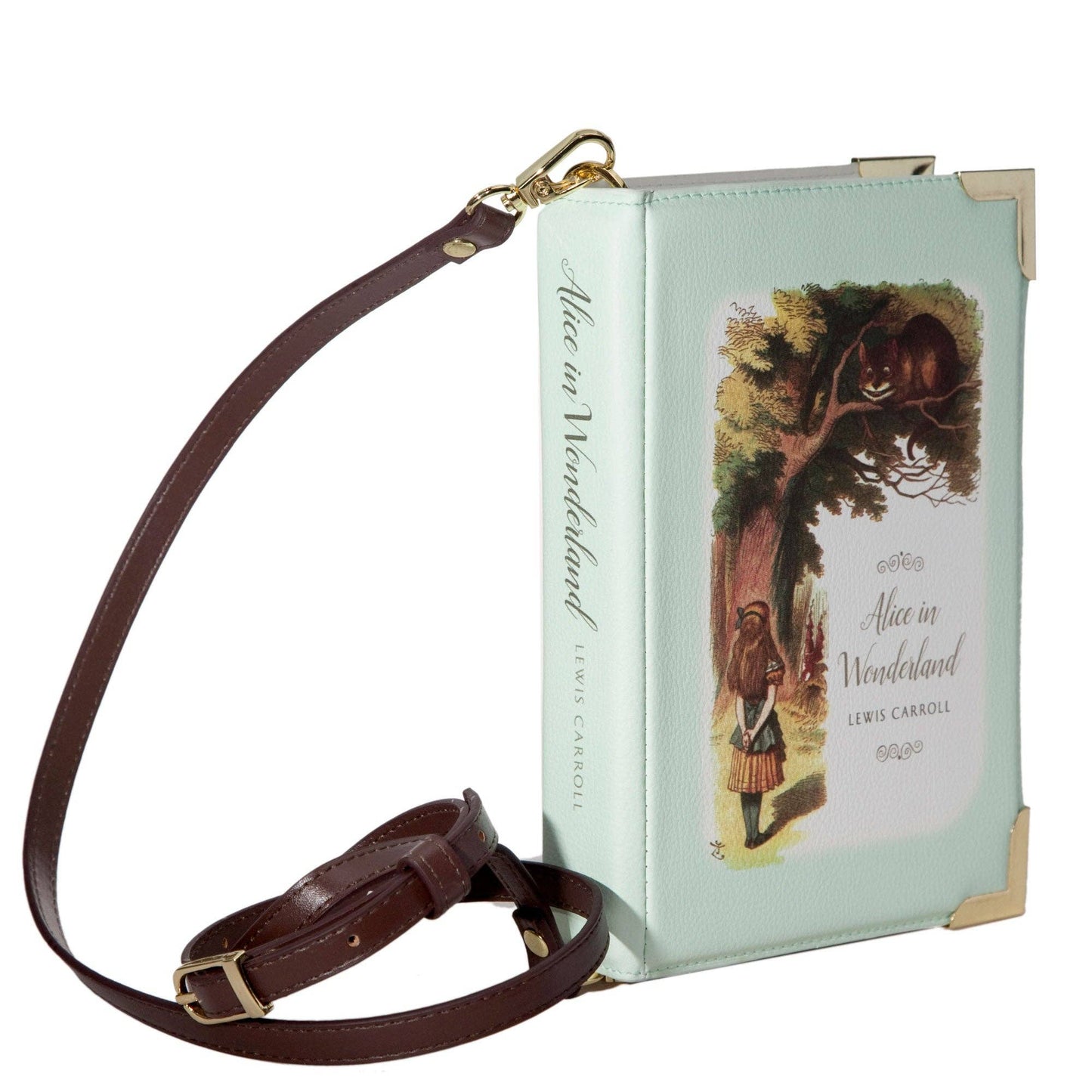 Alice in Wonderland Turquoise Book Crossbody Vegan Handbag: Small